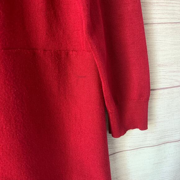 Pointelle Long Red Cardigan Sweater Open Front Folded Neckline Size Small - Picture 8 of 16